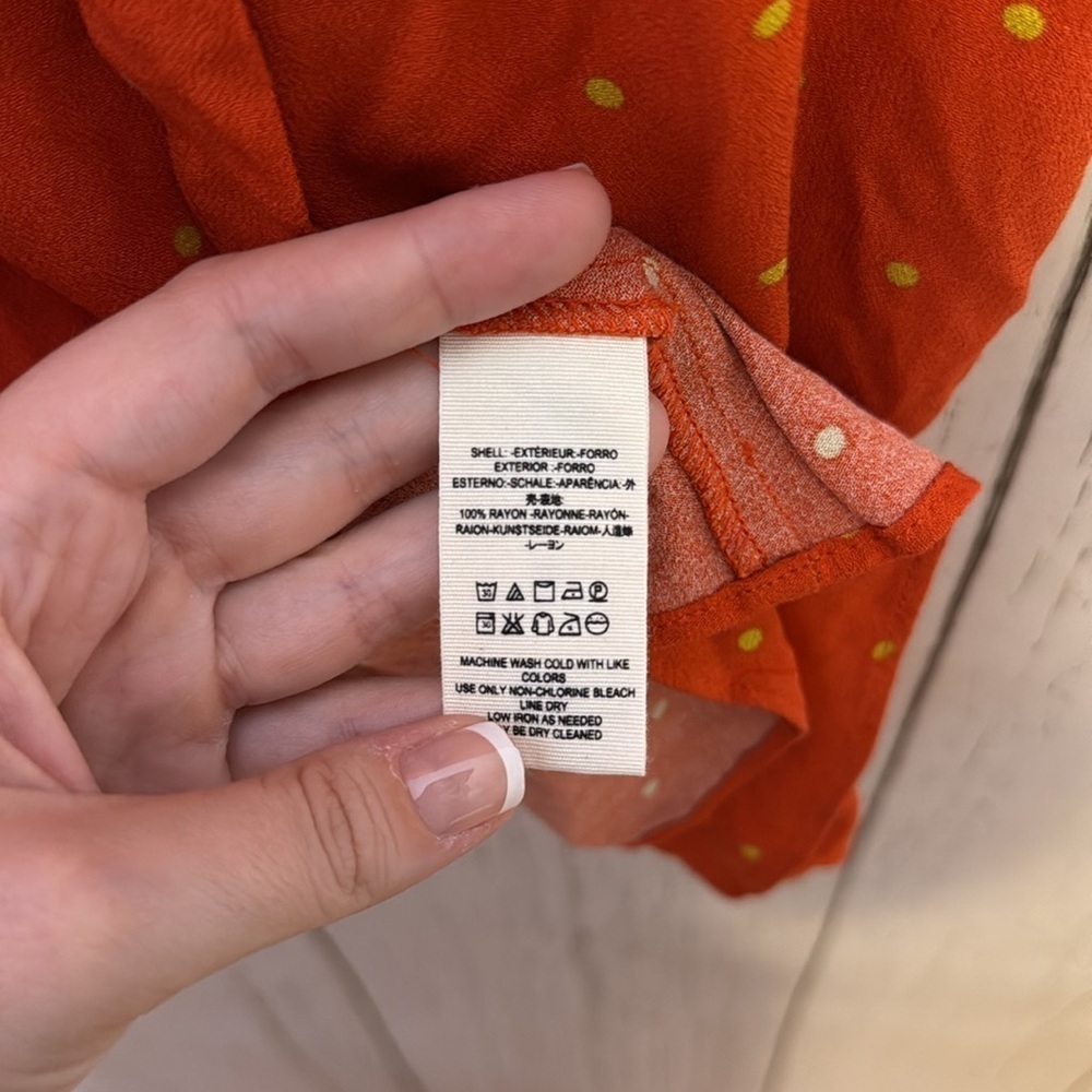 Free People All Yours Orange Yellow Polka Dot Statement Sleeve Tie Dress Size 10 - Picture 6 of 6